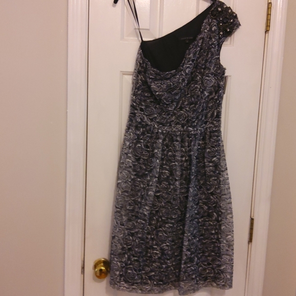 💥New💥DAVID MEISTER Black/white One-shoulder Dress Jeweled Details - Picture 4 of 10